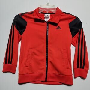 Adidas Track Jacket Full Zip Size 6 Unisex Black Red Pockets Stripe Full Zip